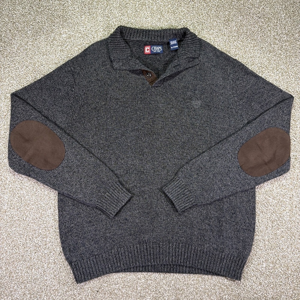 Chaps Ralph Lauren Dark Gray Pullover Sweater Elbow Padded XL Cottin Classic